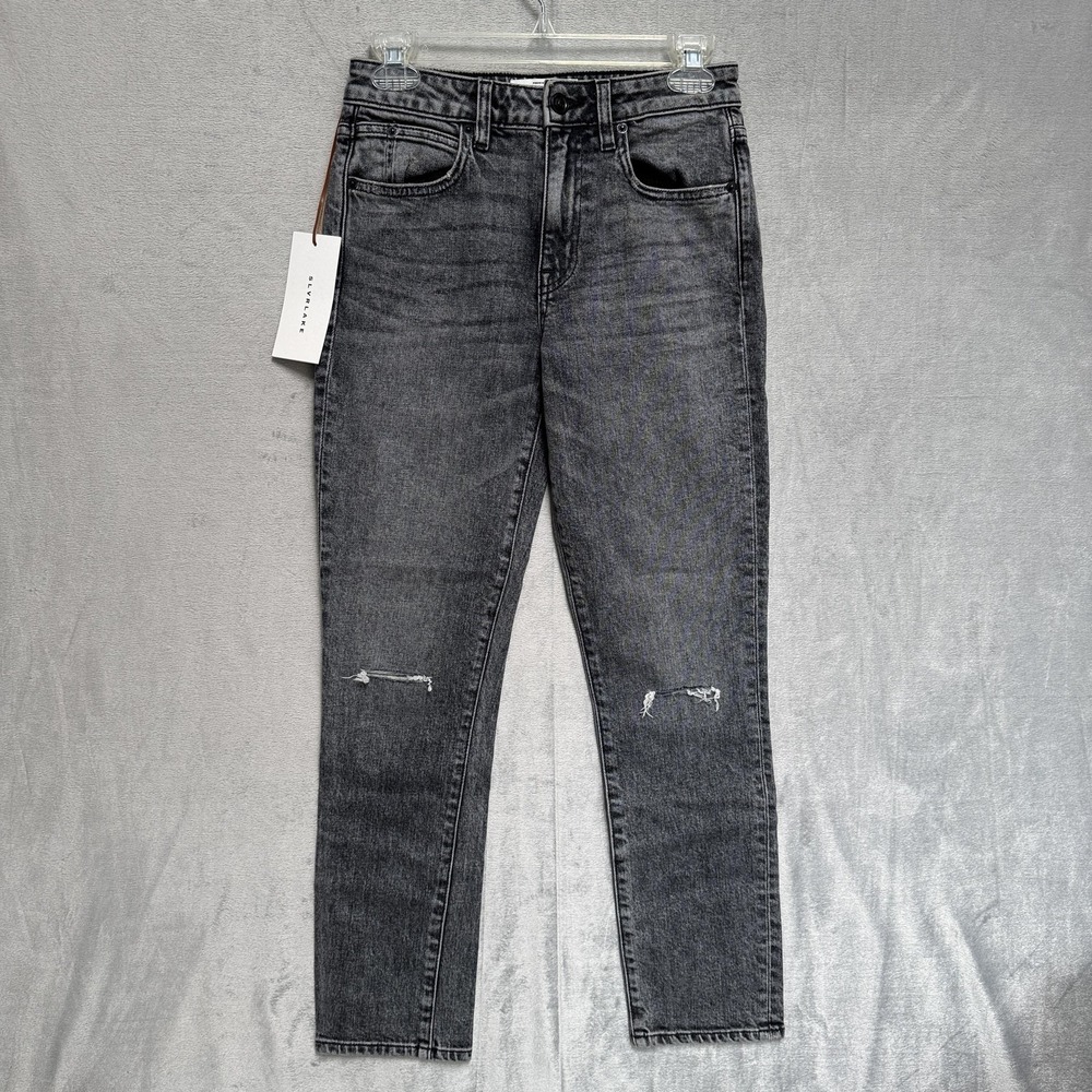 SLVRLAKE Lou Lou Jeans Womens 25 Gray High Rise Skinny Distressed Ankle Made USA